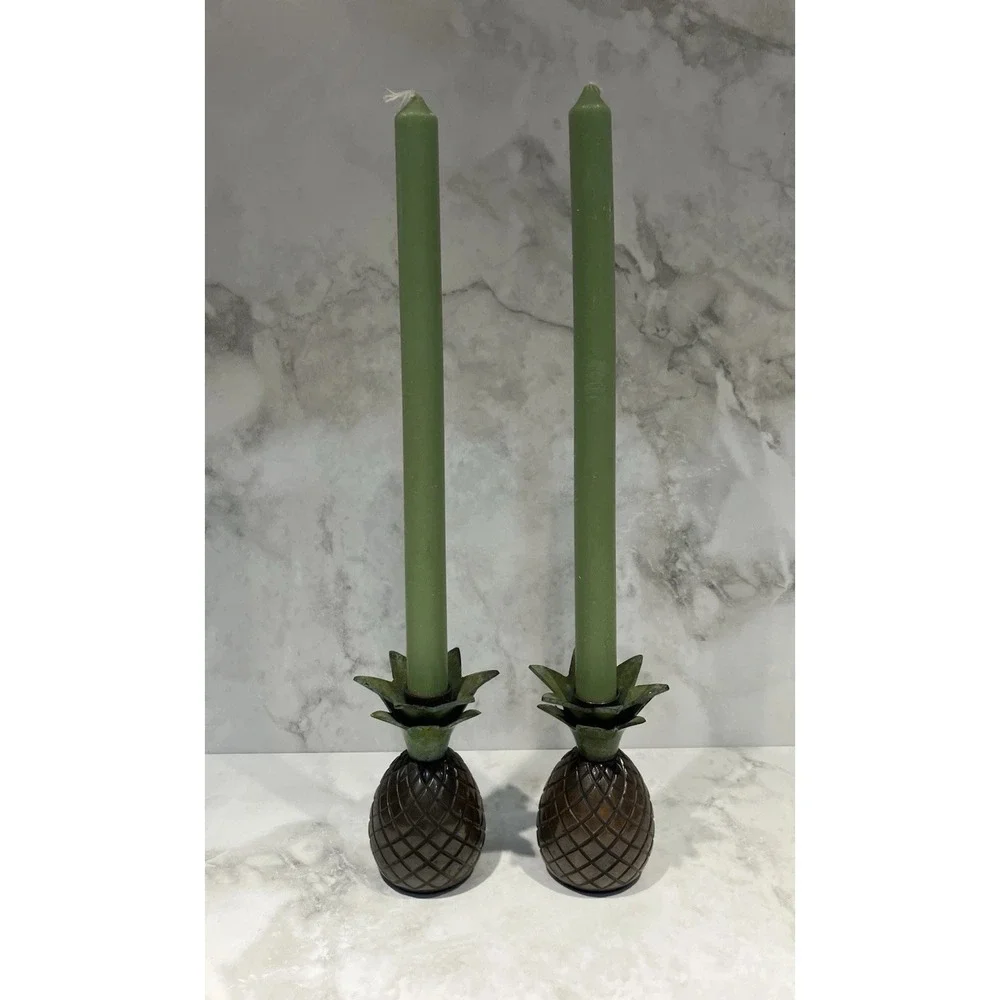2 Tommy Bahama Pineapple Candle Holder Caribbean Decor Brass Candlestick Taper‎